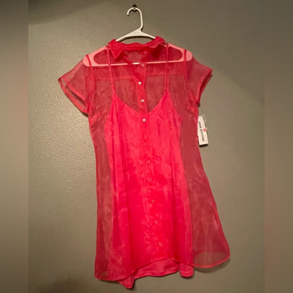 Hot Pink Sheer Button Down Dress